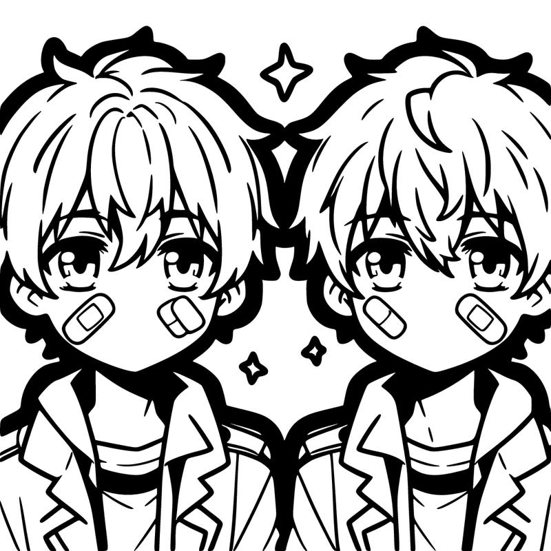 two anime boys bandaids on face