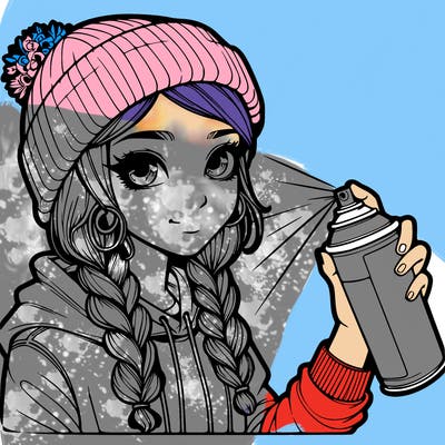 realistic girl spray painting