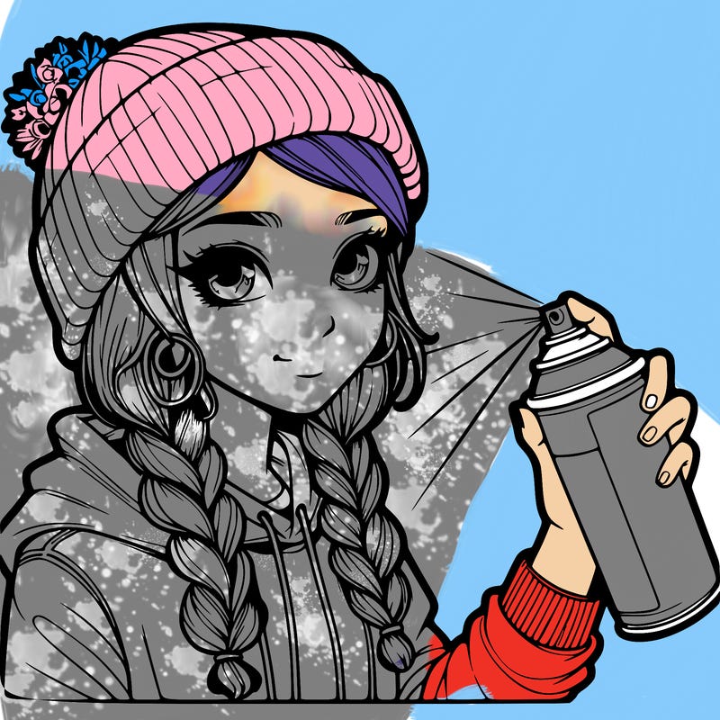 realistic girl spray painting
