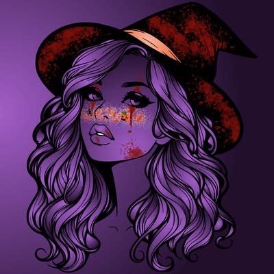 realistic witch girl with wavy hair and lips