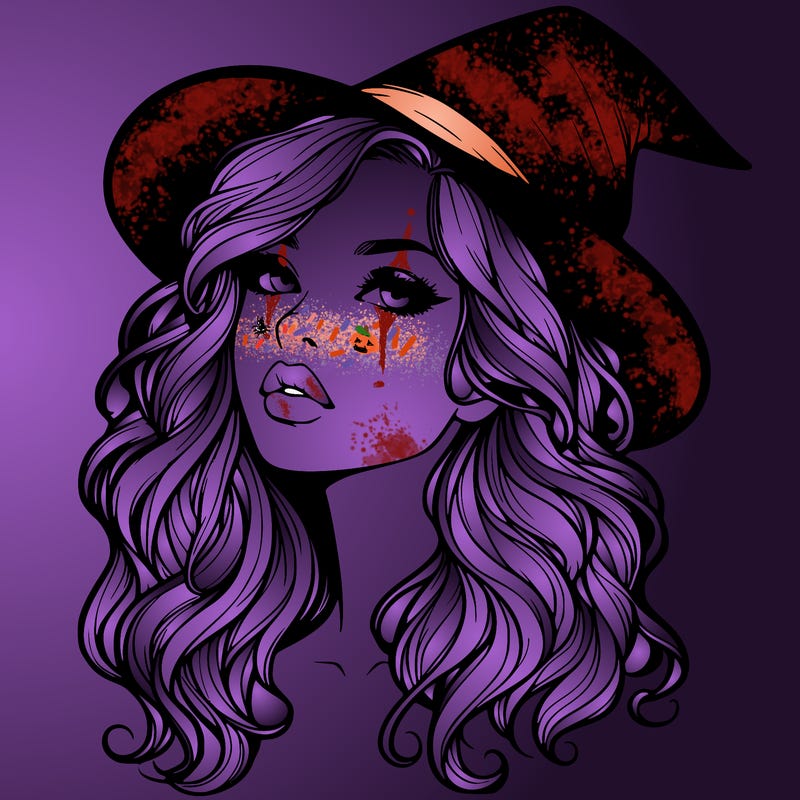 realistic witch girl with wavy hair and lips