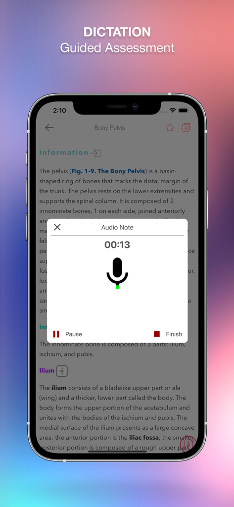 Audio note and dictation feature in the Harrison’s Manual Medicine app
