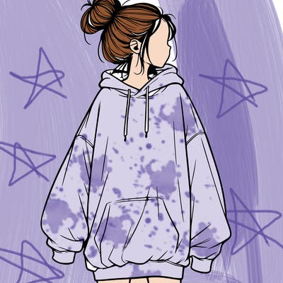 realistic girl with a oversized sweatshirt on and a bun