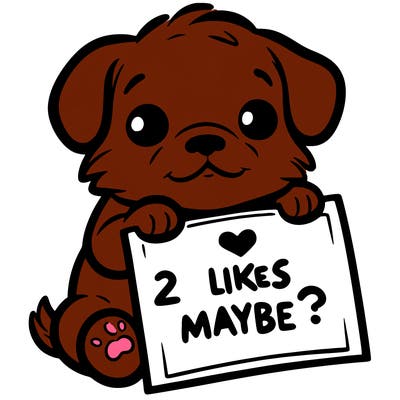 a puppy holding a sign that says 2 likes maybe?