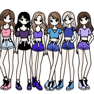 a group of girls wearing crop tops and shorts