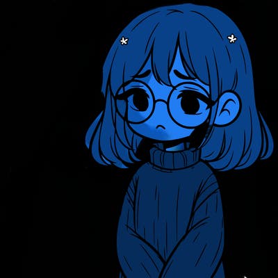 sad girl with glasses in a sweater