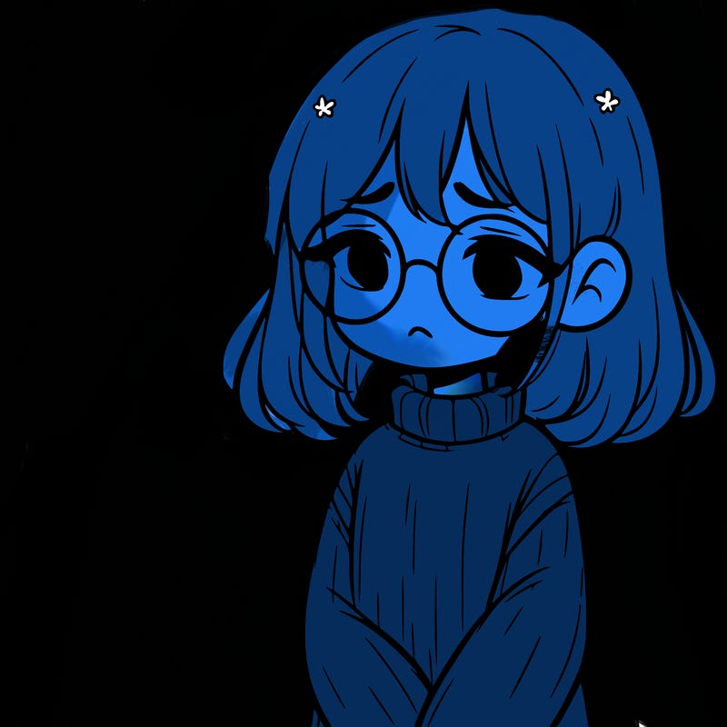sad girl with glasses in a sweater