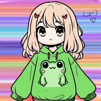 girl wearing frogging sweatshirt