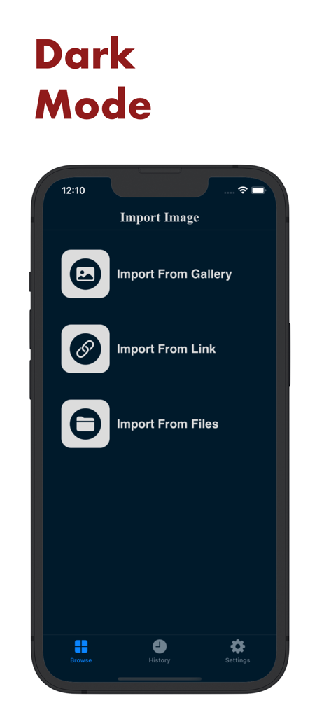 HEIC to JPEG : image converter - Interfaccia dell'app convertitore HEIC in JPEG in modalità scura che mostra le opzioni di importazione immagini
