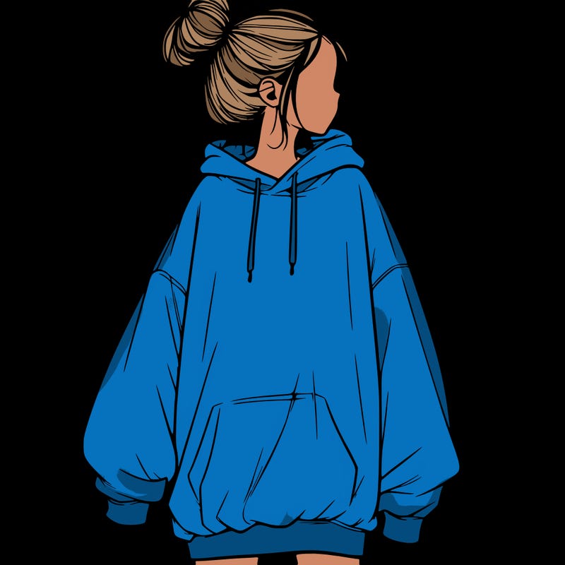realistic girl with a oversized sweatshirt on and a bun
