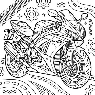 Experience the thrill of the open road with this dynamic sport motorcycle coloring page, thoughtfully designed with large outlines for easy coloring. Perfect for seniors, it offers a relaxing and engaging artistic escape.