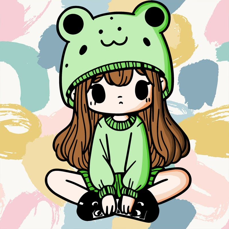 a girl wearing a frog hat and some frog socks
