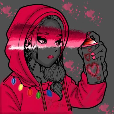 a realistic girl, spray painting
