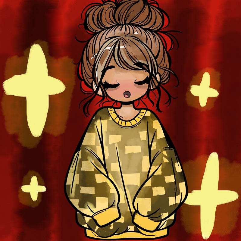 girl with baggy sweatshirt and messy bun