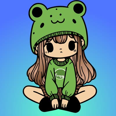 a girl wearing a frog hat and some frog socks