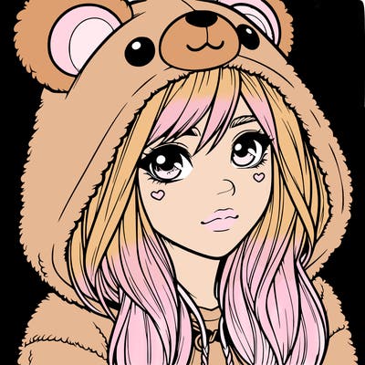 realistic girl in a bear hoodie