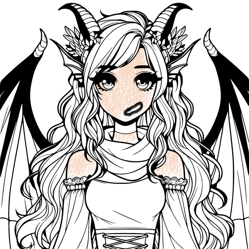 realistic girl with dragon wings horns and a tail