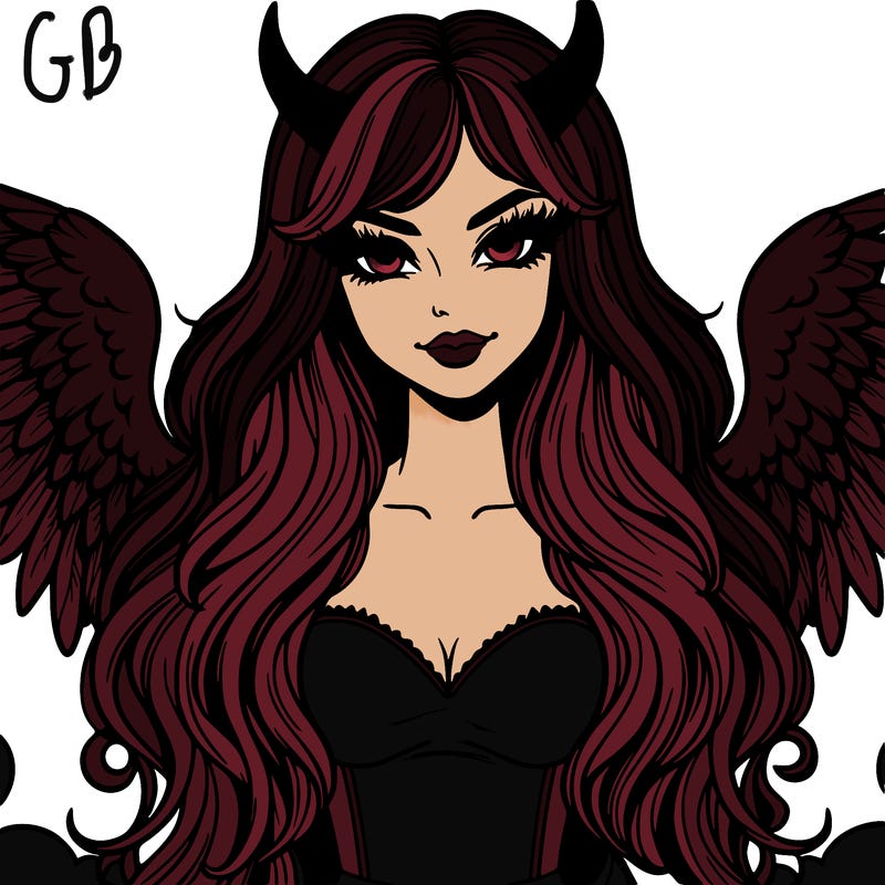 devil woman realistic with wings black eyes long hair top