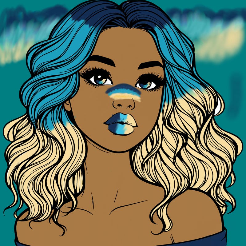 realistic girl with wavy hair and lips