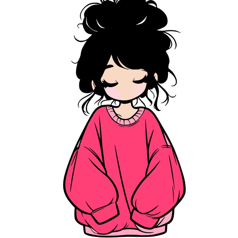 girl with baggy sweatshirt and messy bun