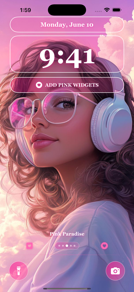 iPhone lock screen with a pink aesthetic girl wallpaper from the Girly Backgrounds HD app