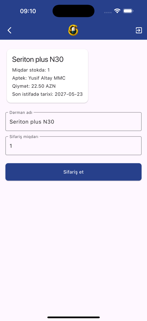 AptekPaylaş - Screenshot of the AptekPaylaş app showing an order form for the drug Seriton plus N30