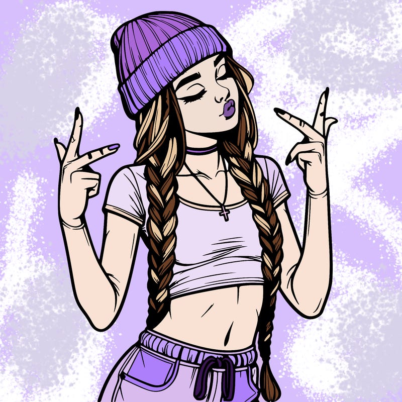 realistic teenage girl with braids and a beanie and crop top doing 🫶🏼