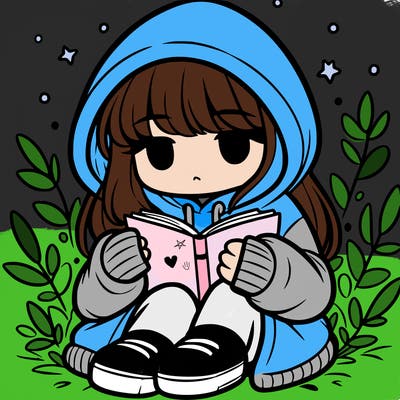 girl in oversized hoodie reading a book