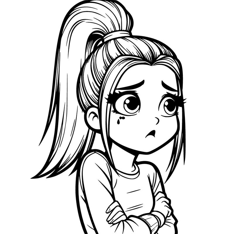 a worried hyper realistic girl with a high pony tail