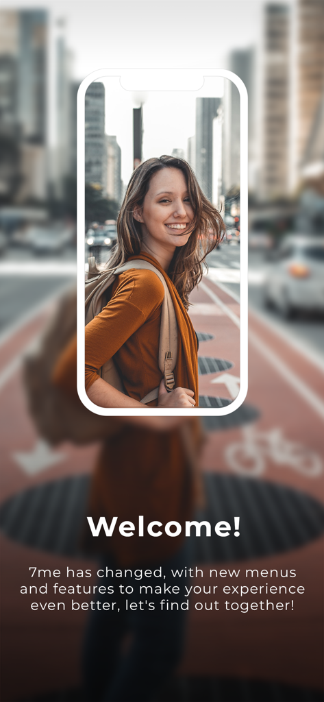 Welcome screen of the 7me app for the Seventh day Adventist community showing a woman and new feature announcement