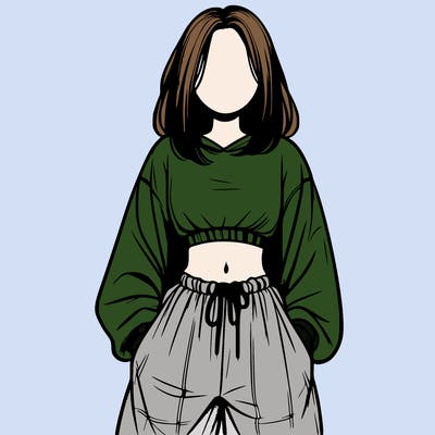 realistic girl faceless with baggy pants and a crop top