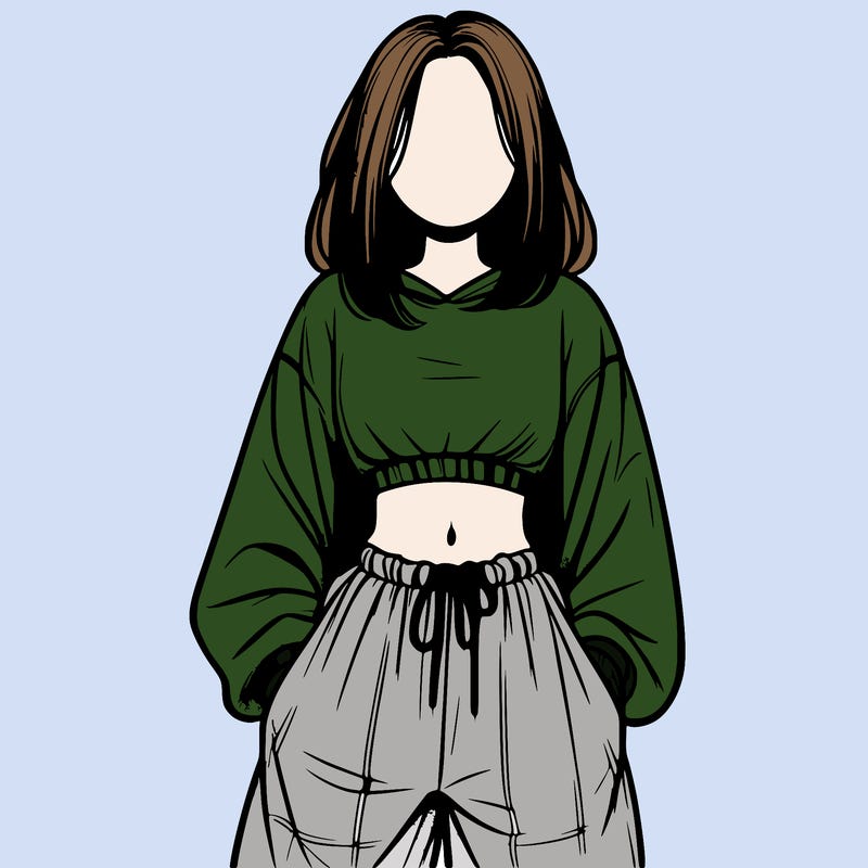 realistic girl faceless with baggy pants and a crop top
