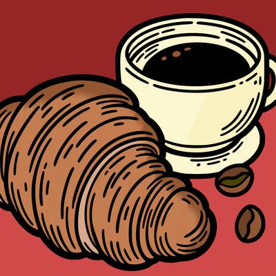 a croissant with a cup of coffee