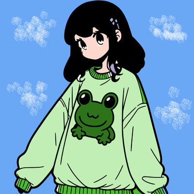 girl wearing frogging sweatshirt