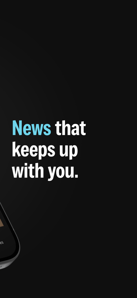 Text on dark background reading news that keeps up with you from the upday app