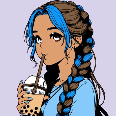 realistic girl with braided hair drinking boba