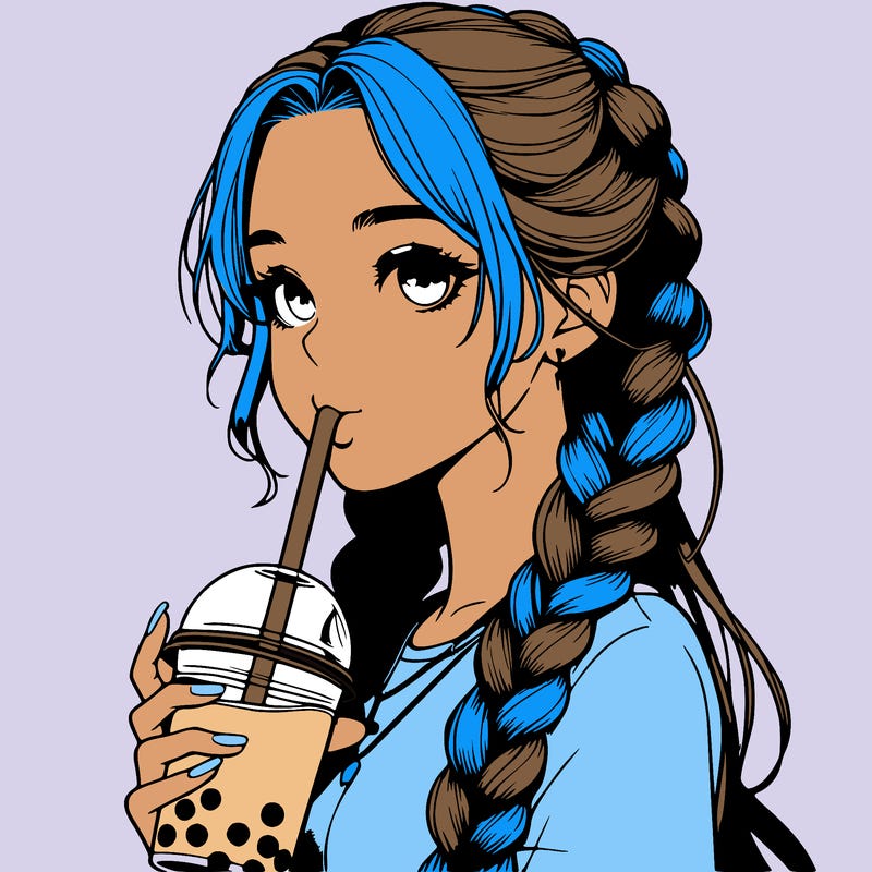 realistic girl with braided hair drinking boba
