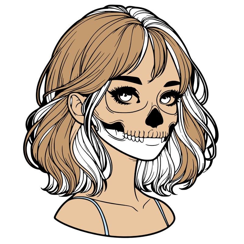 realistic girl with skull