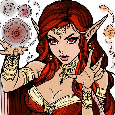 realistic scary beautiful elf sorceress casting spell