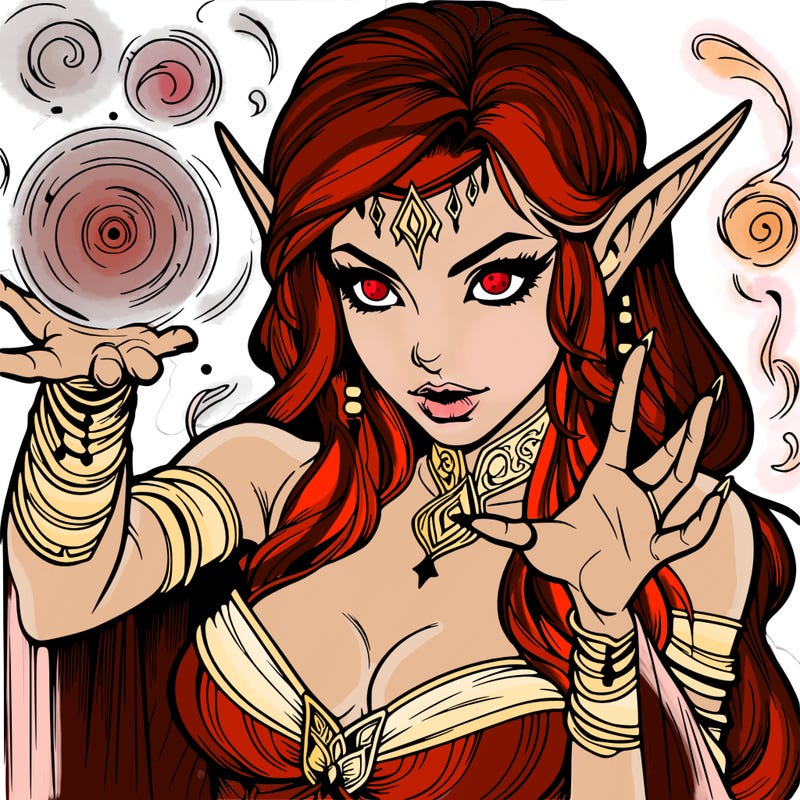 realistic scary beautiful elf sorceress casting spell
