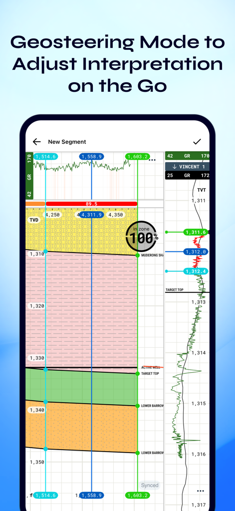 StarLite Mobile - StarLite Mobile app interface showing geosteering data and geological interpretations on a mobile phone screen.