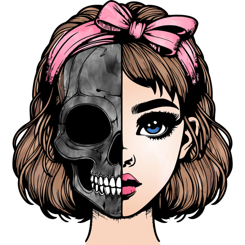 realistic girl with half skull mask