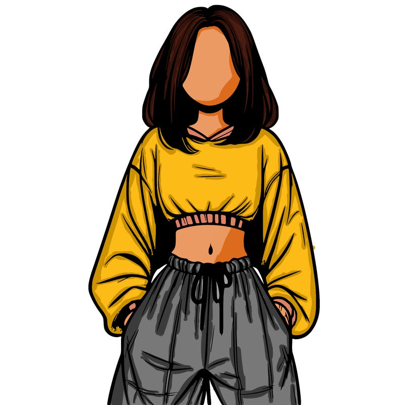 realistic girl faceless with baggy pants and a crop top