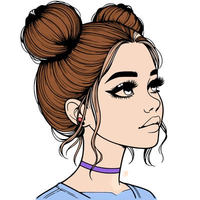 realistic girl with buns on the top of her head
