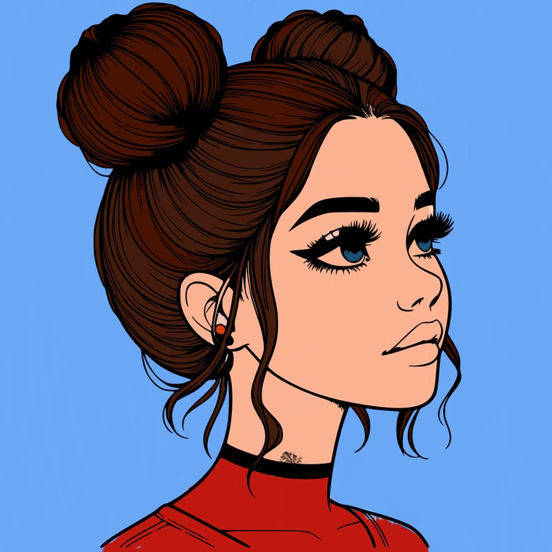 realistic girl with buns on the top of her head