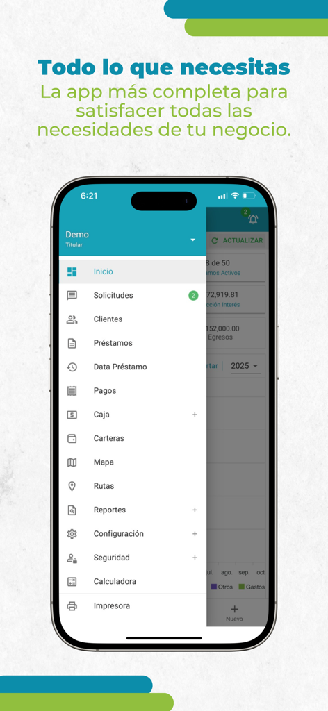 PrestamistApp 3.0 - Interface do PrestamistApp mostrando o menu de navegação lateral para gerenciar empréstimos e pagamentos