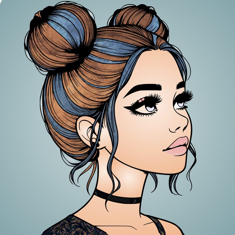 realistic girl with buns on the top of her head