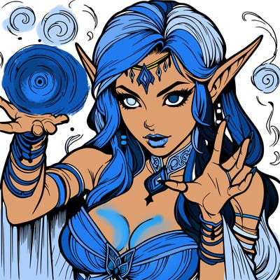 realistic scary beautiful elf sorceress casting spell