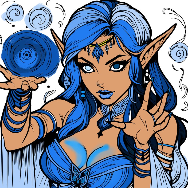 realistic scary beautiful elf sorceress casting spell