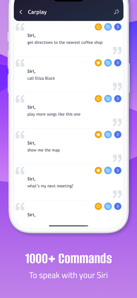 Ask app for Siri for use - List of Siri voice commands for CarPlay in the app interface